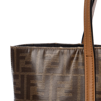 Fendi Glazed Fabric Vitello Century FF 1974 Stamp Patch Shopping Tote Mogano Panna Caramello 7 of 12