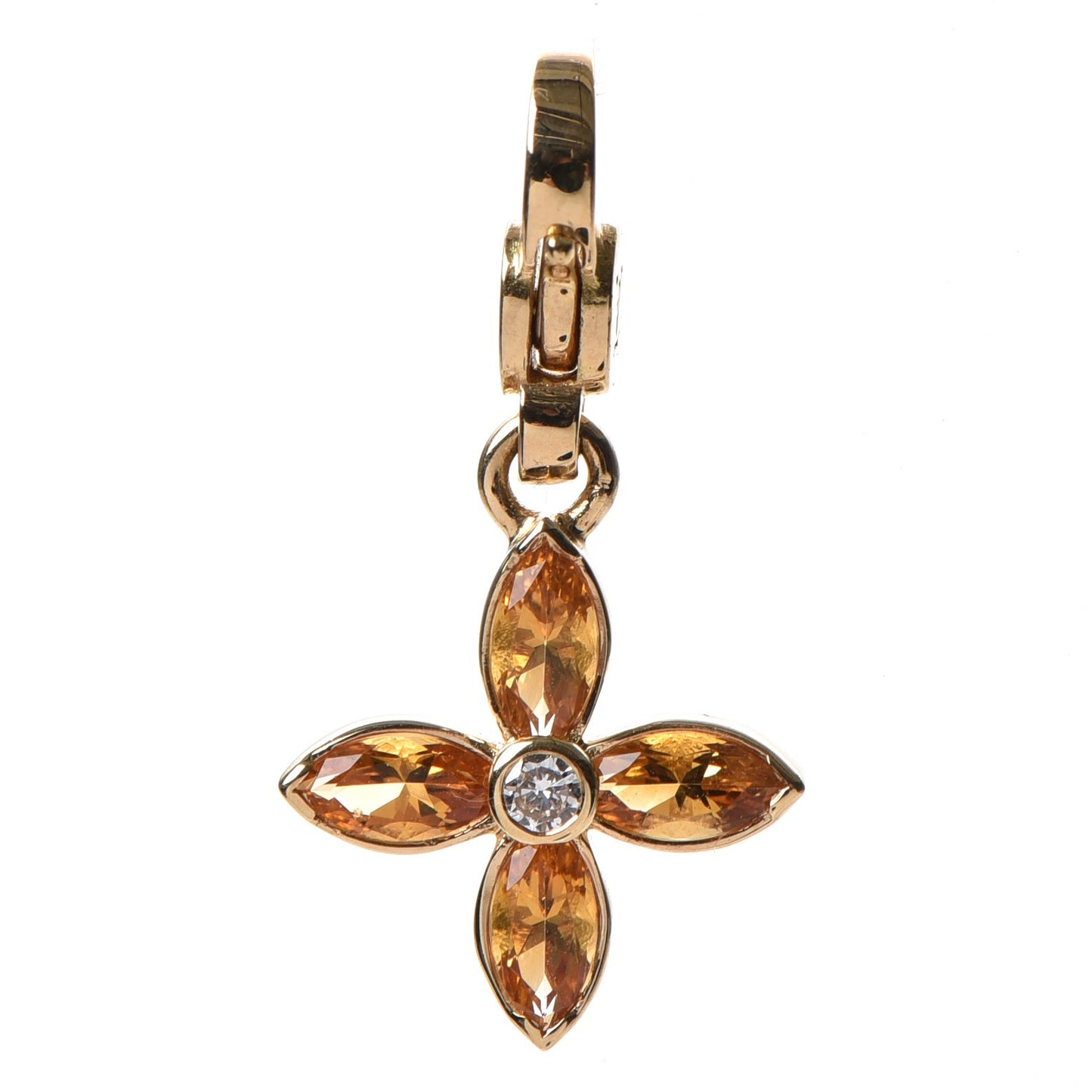 18K Gold Citrine Diamond Fleur Monogram Pendant Charm