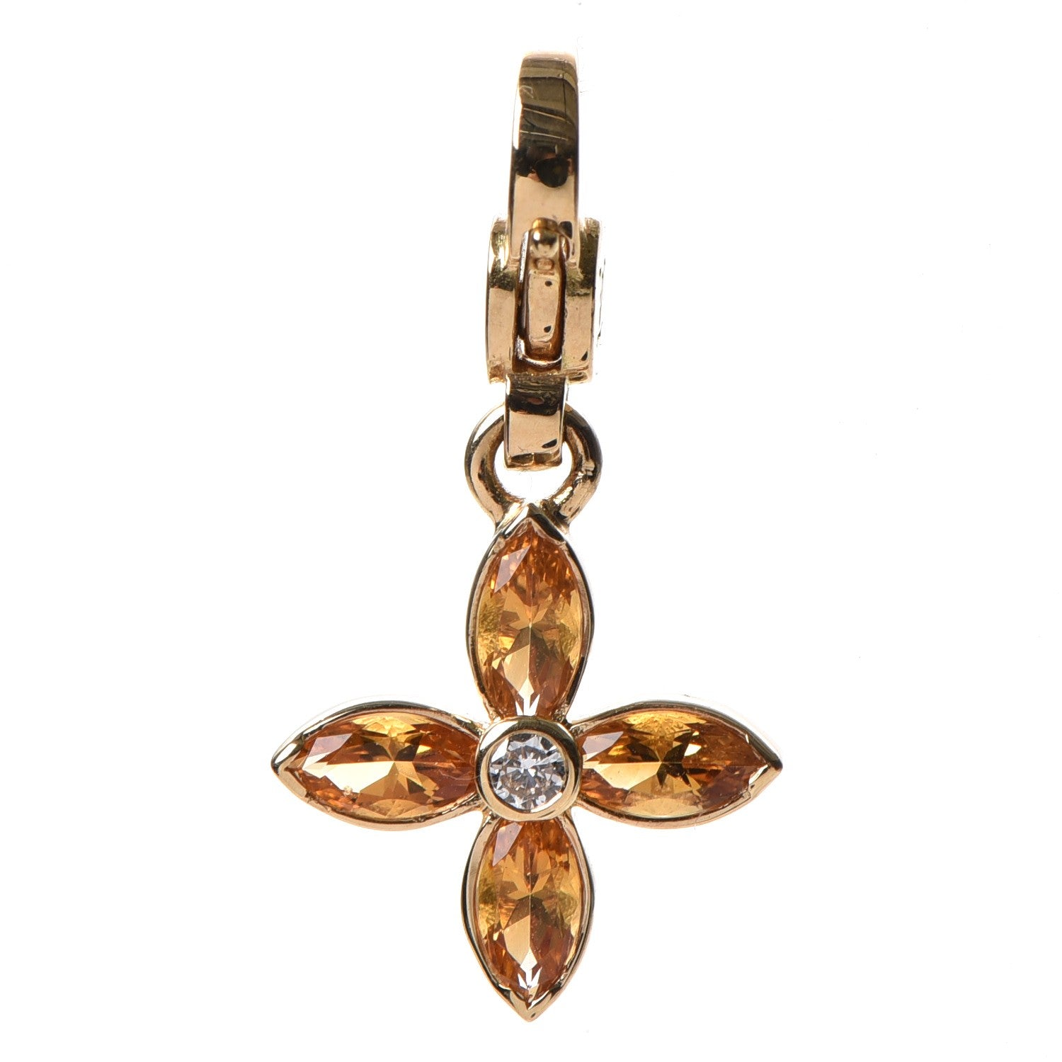 Louis Vuitton 18K Gold Citrine Diamond Fleur Monogram Pendant Charm 1 of 3