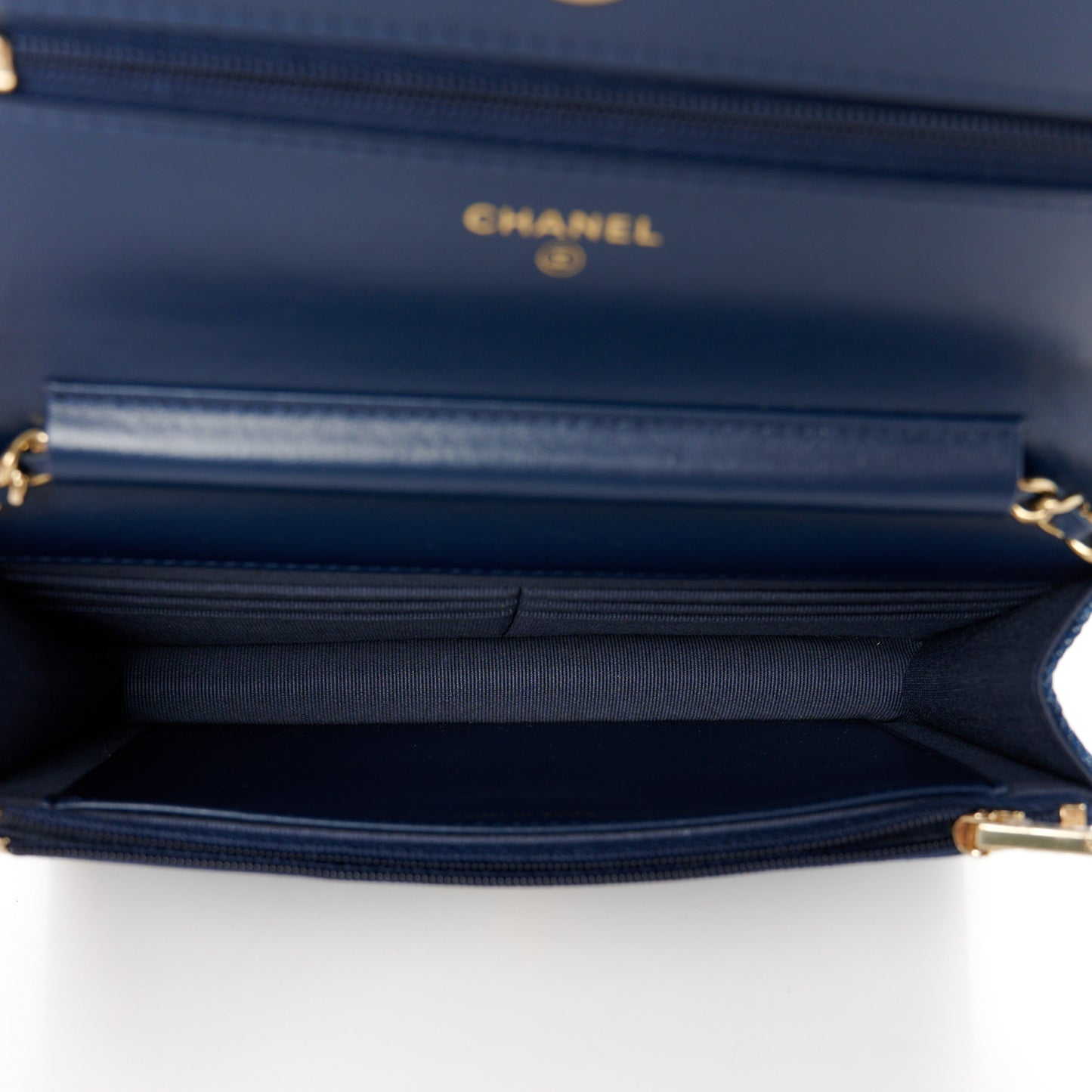 Denim Printed Wallet On Chain WOC Dark Blue