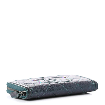 Chanel Iridescent Caviar Quilted Medium Filigree Zip Around Wallet Dark Turquoise 4 of 8