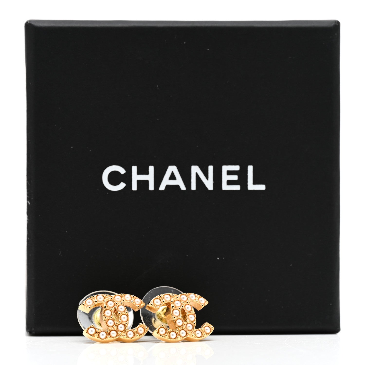 Chanel Pearl Studded CC Earrings Gold 3 of 5