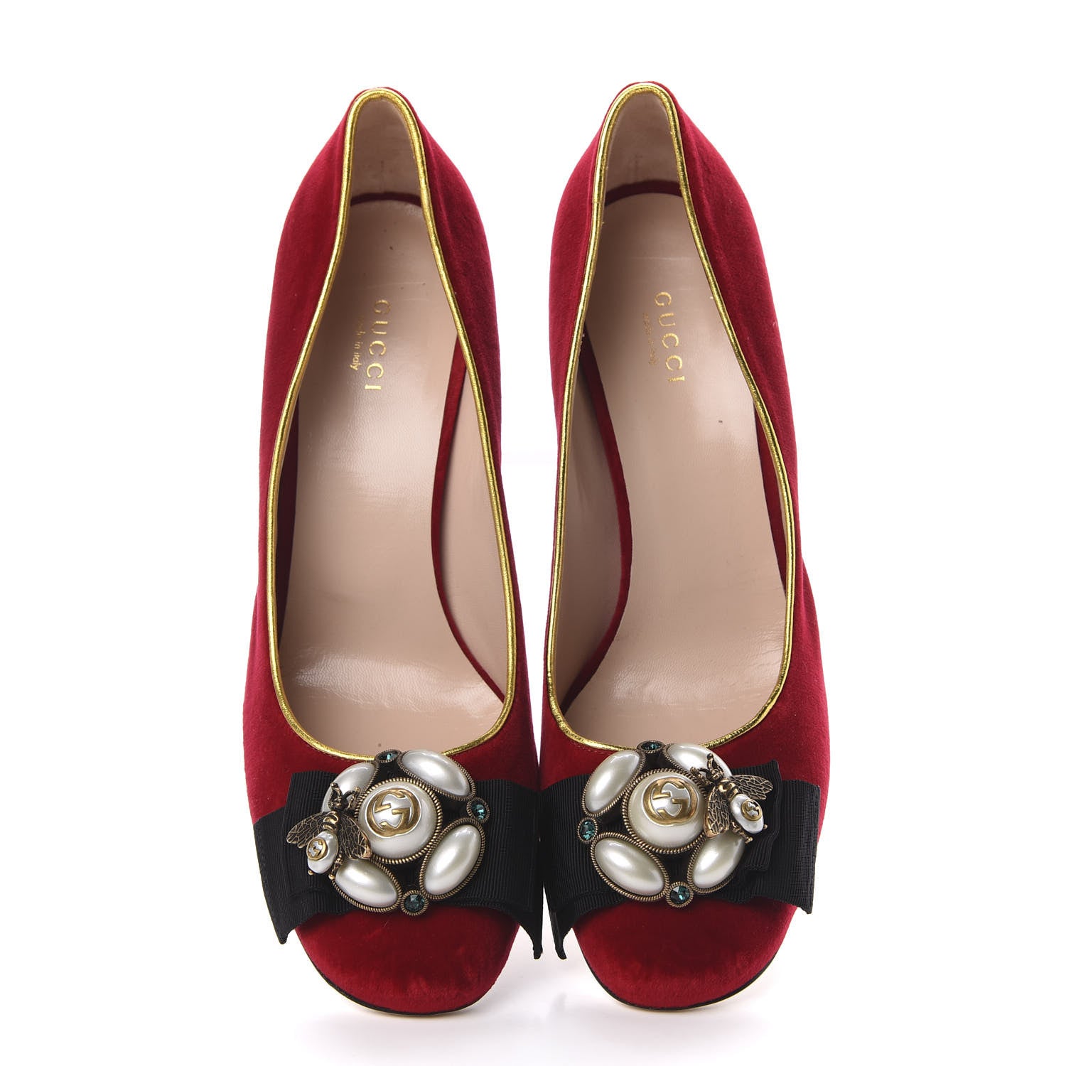 Gucci Velvet Etoile Pearl Embellished Pumps 40 Hibiscus Red 5 of 10