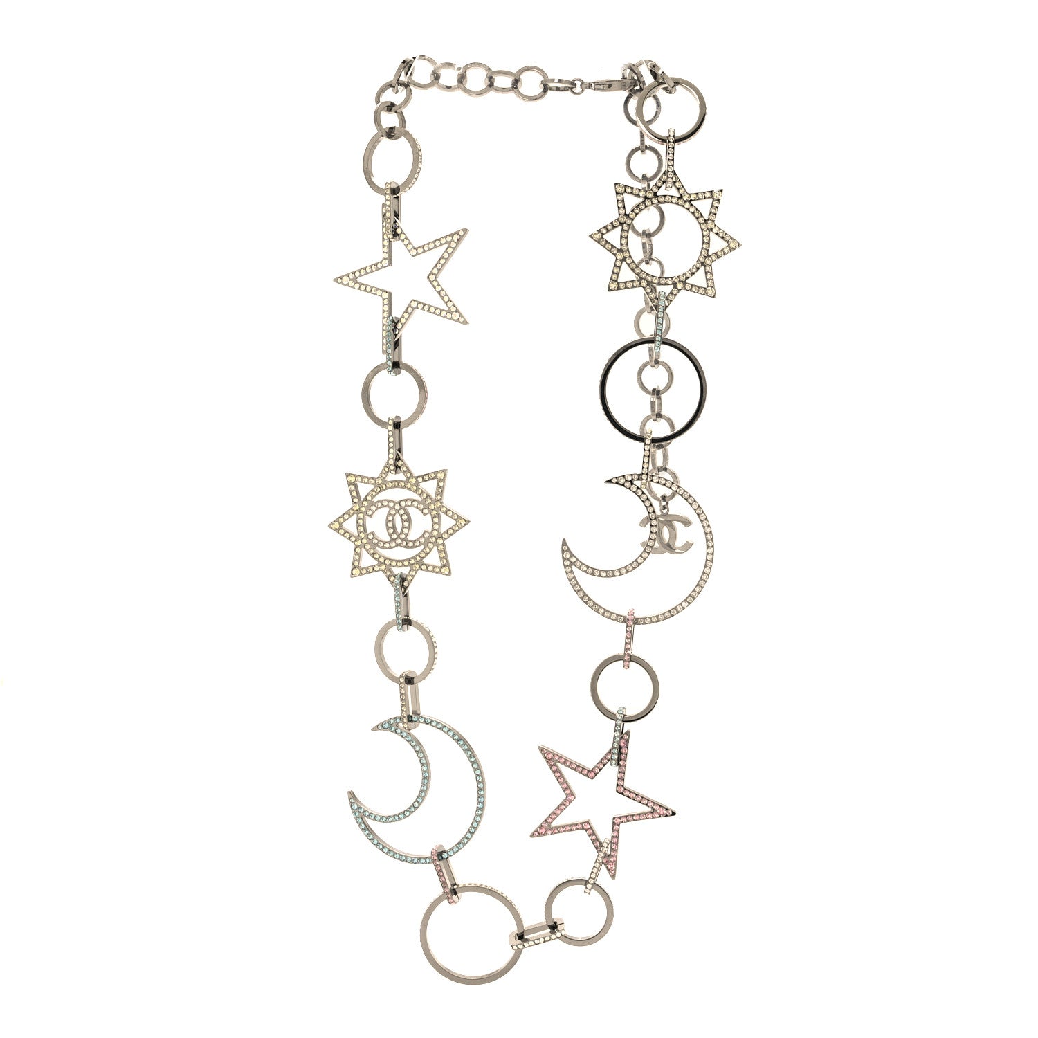 Chanel Ruthenium Crystal CC Star Moon Star Necklace 3 of 4
