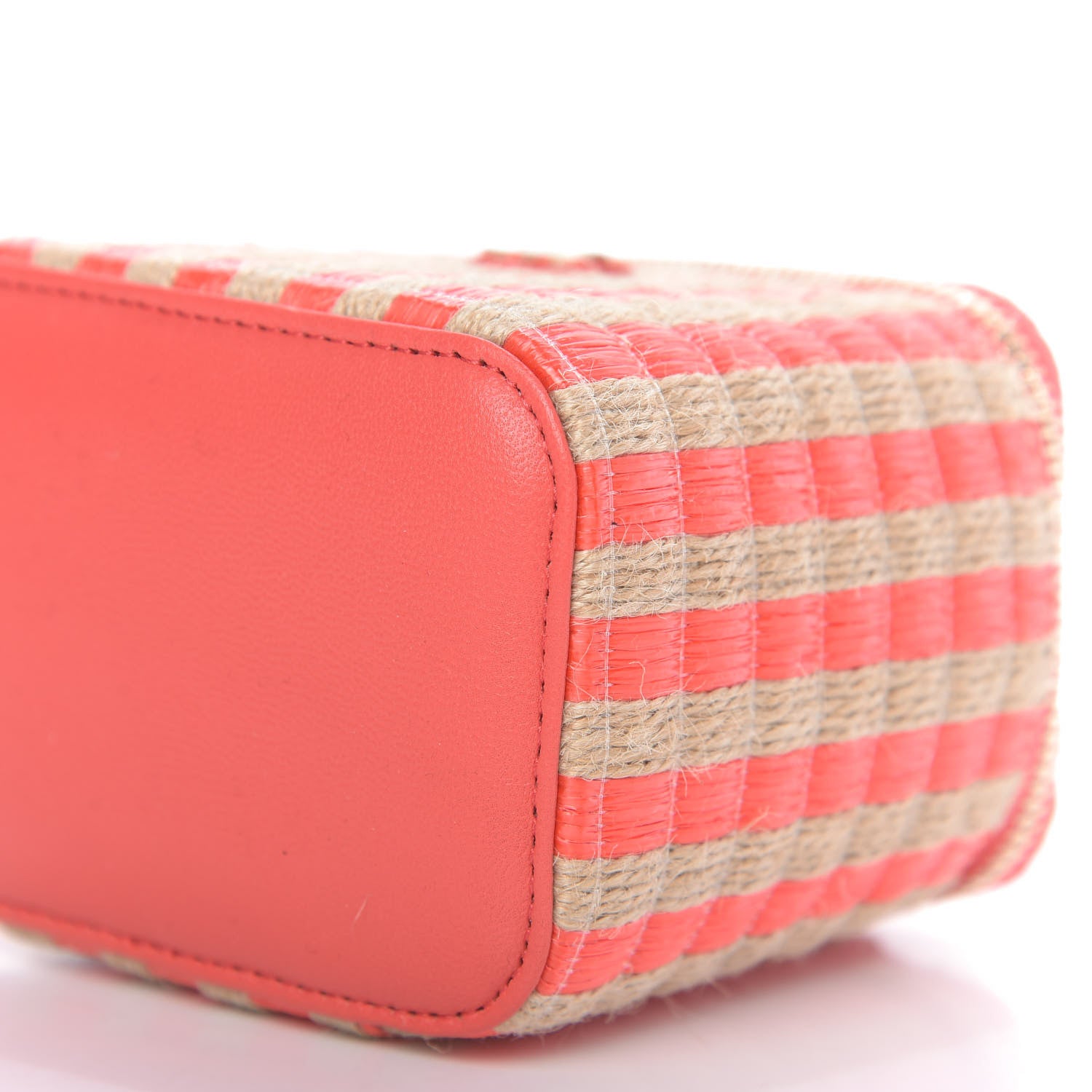 Chanel Raffia Jute Striped Mini Vanity Case With Chain Red Beige 7 of 10