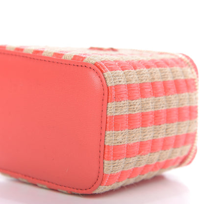 Chanel Raffia Jute Striped Mini Vanity Case With Chain Red Beige 7 of 10