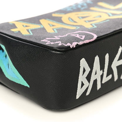Balenciaga Grained Calfskin Graffiti M BB Round Shoulder Bag Black Multicolor 10 of 17