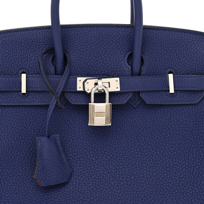 Hermes Togo Verso Birkin 25 Bleu Encre Orange 8 of 12
