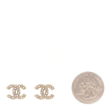 Chanel Pearl Crystal CC Earrings Light Gold 2 of 7