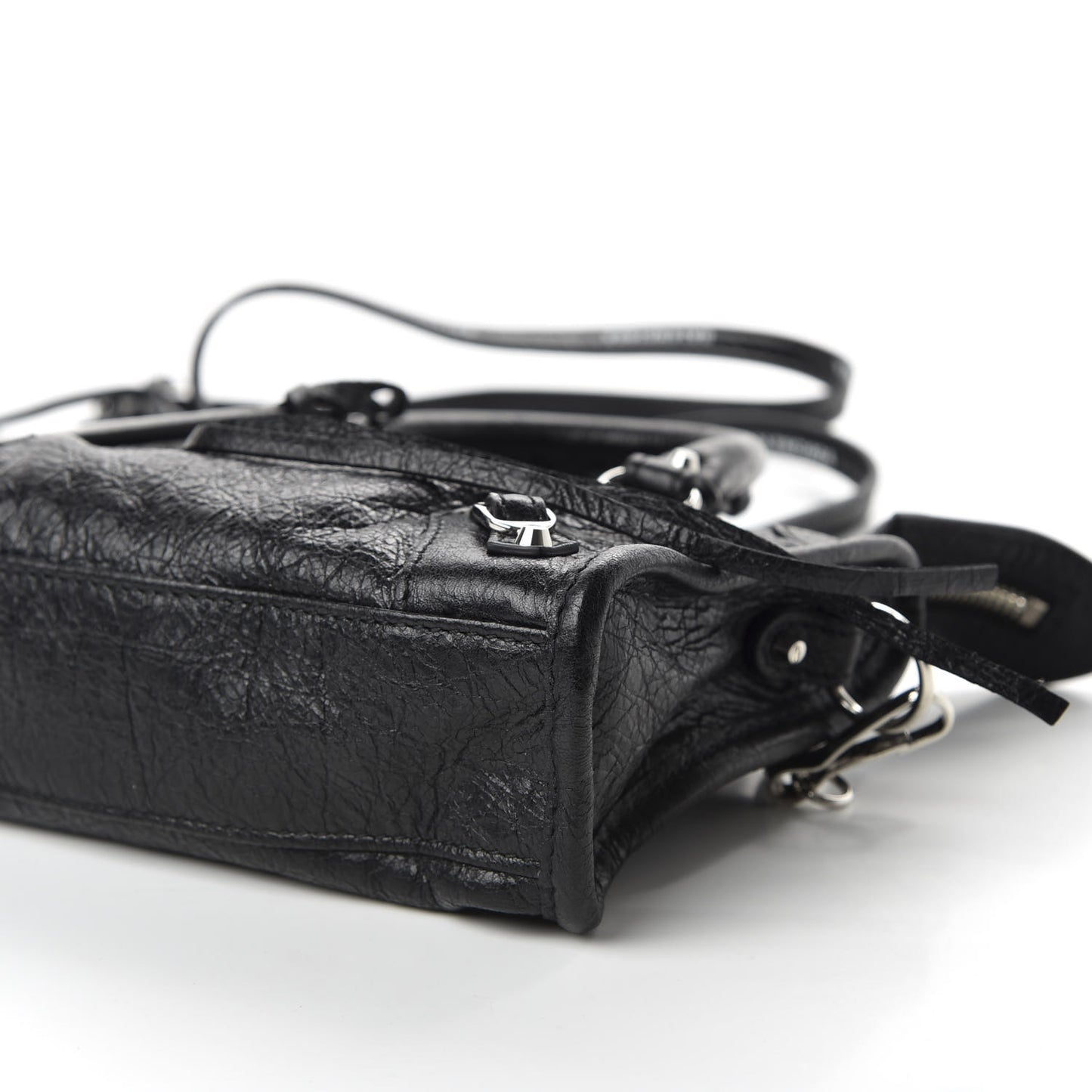 Agneau Classic Silver Hardware Nano City Logo Strap Black White