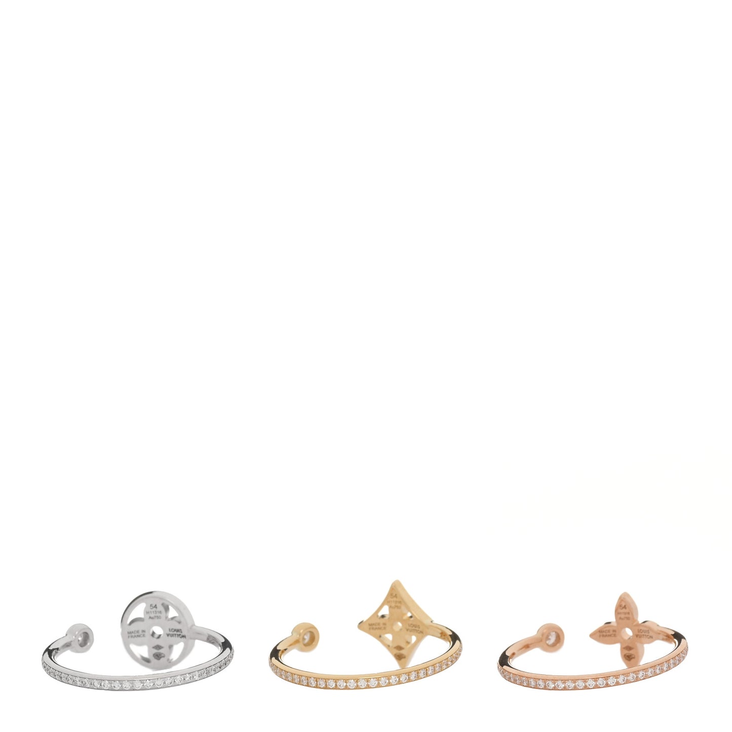 18K Yellow Pink White Gold Diamond Idylle Blossom Pave Ring 3 Set 54 6.75
