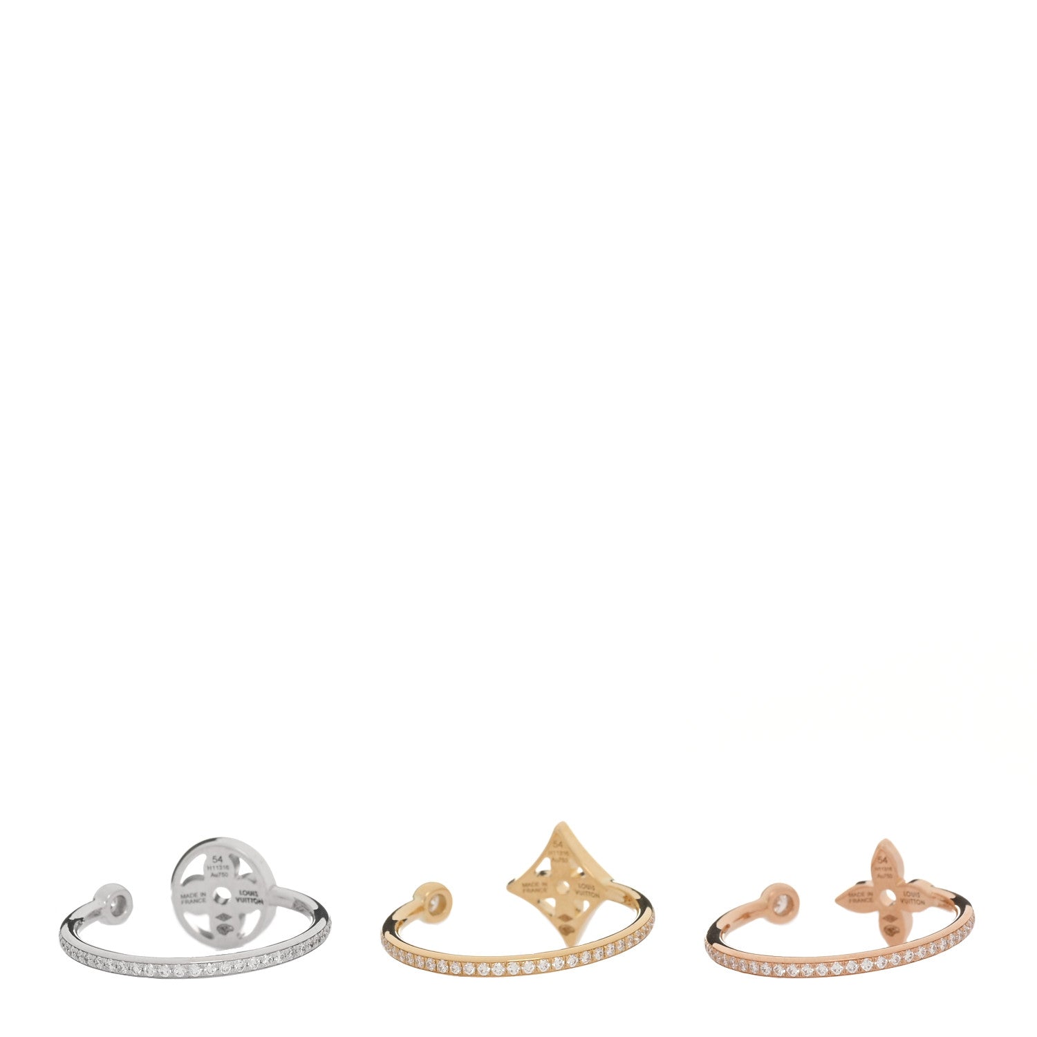 Louis Vuitton 18K Yellow Pink White Gold Diamond Idylle Blossom Pave Ring 3 Set 54 6.75 3 of 5