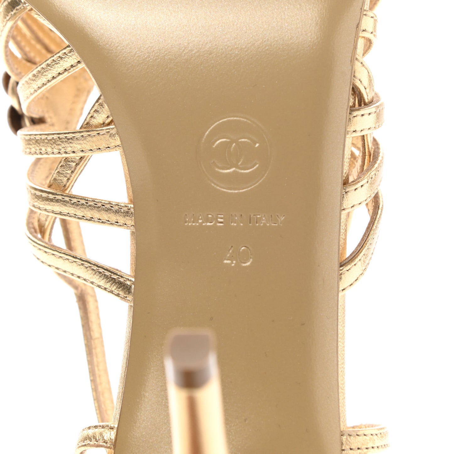 Laminated Lambskin Camellia Sandals 40 Gold