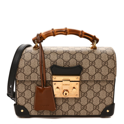 Gucci GG Supreme Monogram Small Padlock Bamboo Shoulder Bag Beige Black Cuir 1 of 9