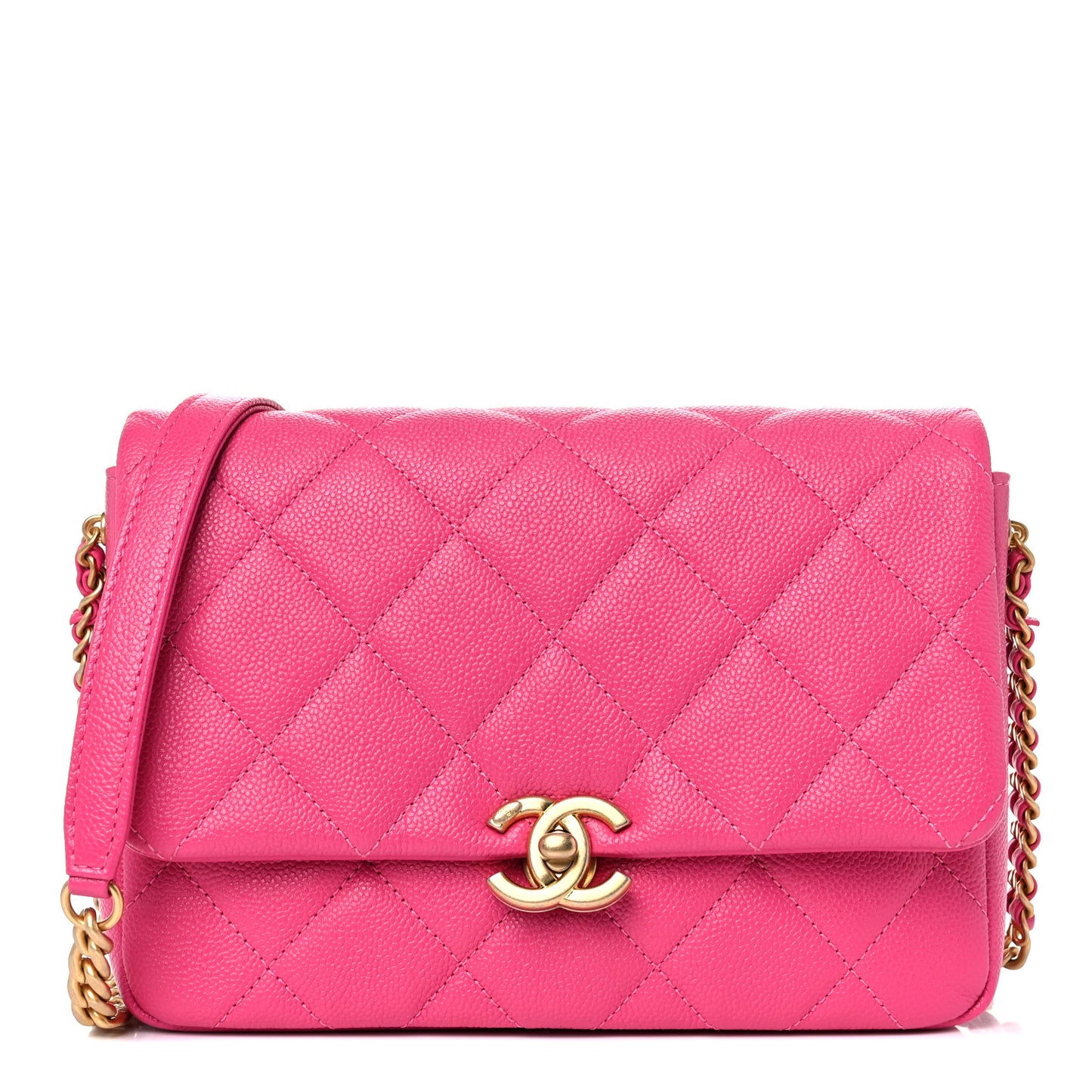 Shiny Caviar Quilted Small Chain Melody Flap Dark Pink