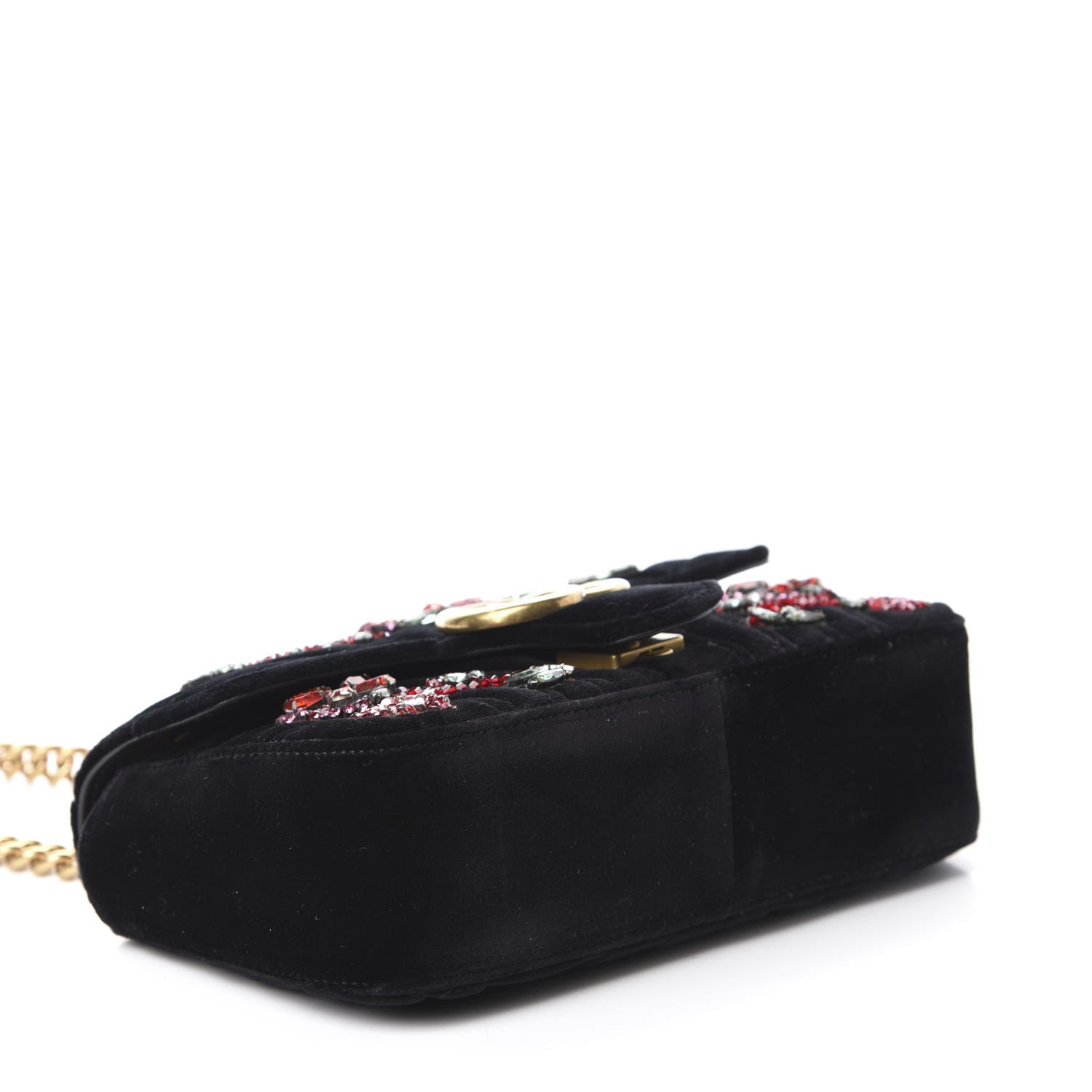 Gucci Velvet Matelasse Embroidered Mini GG Marmont Shoulder Bag Black 4 of 10