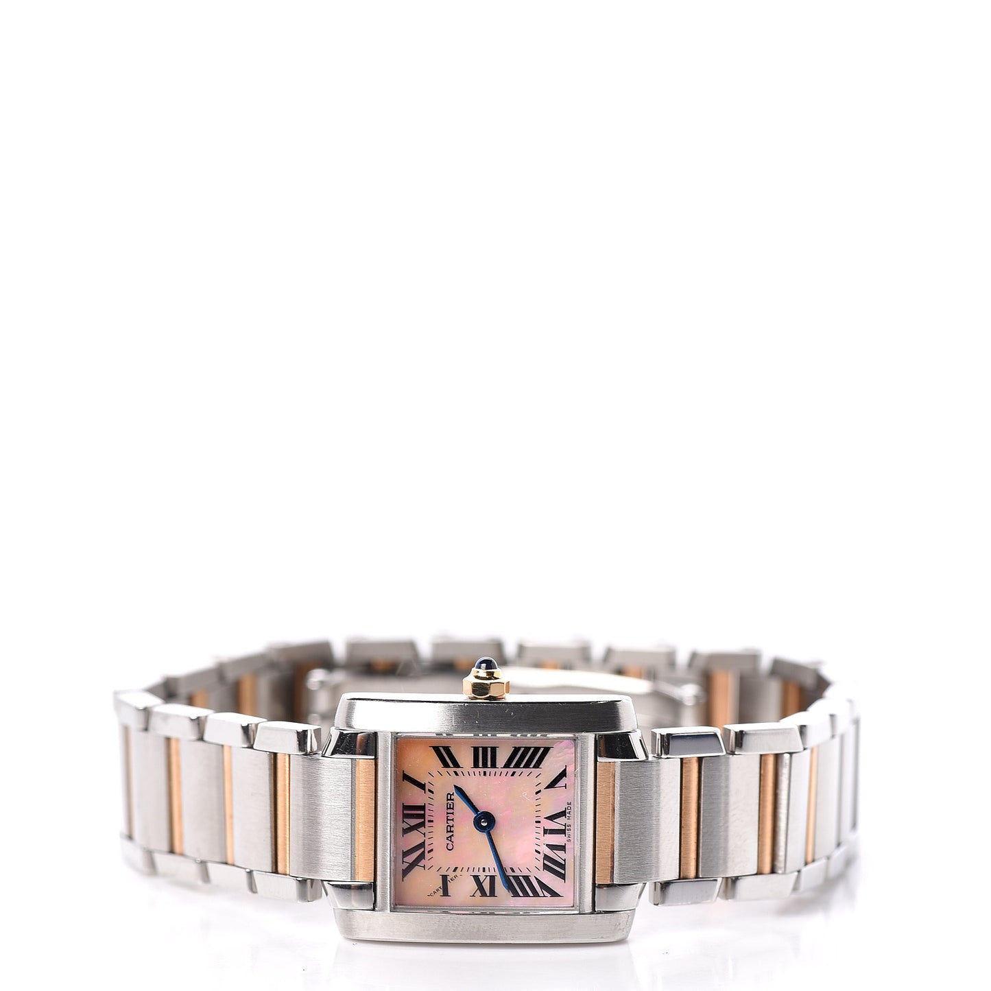 Stainless Steel 18K Pink Gold Mother of Pearl 20mm Tank Francaise Quartz Watch