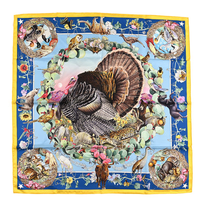 Hermes Silk Faune Et Flore Du Texas Scarf 90 Jaune Vif Bleu Azur Multicolor 1 of 3