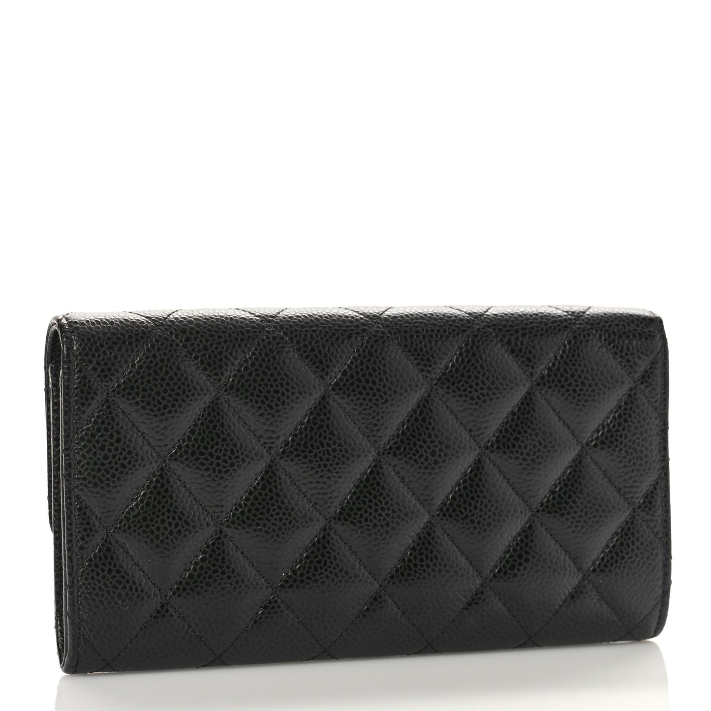 Caviar Quilted Long Flap Wallet Black