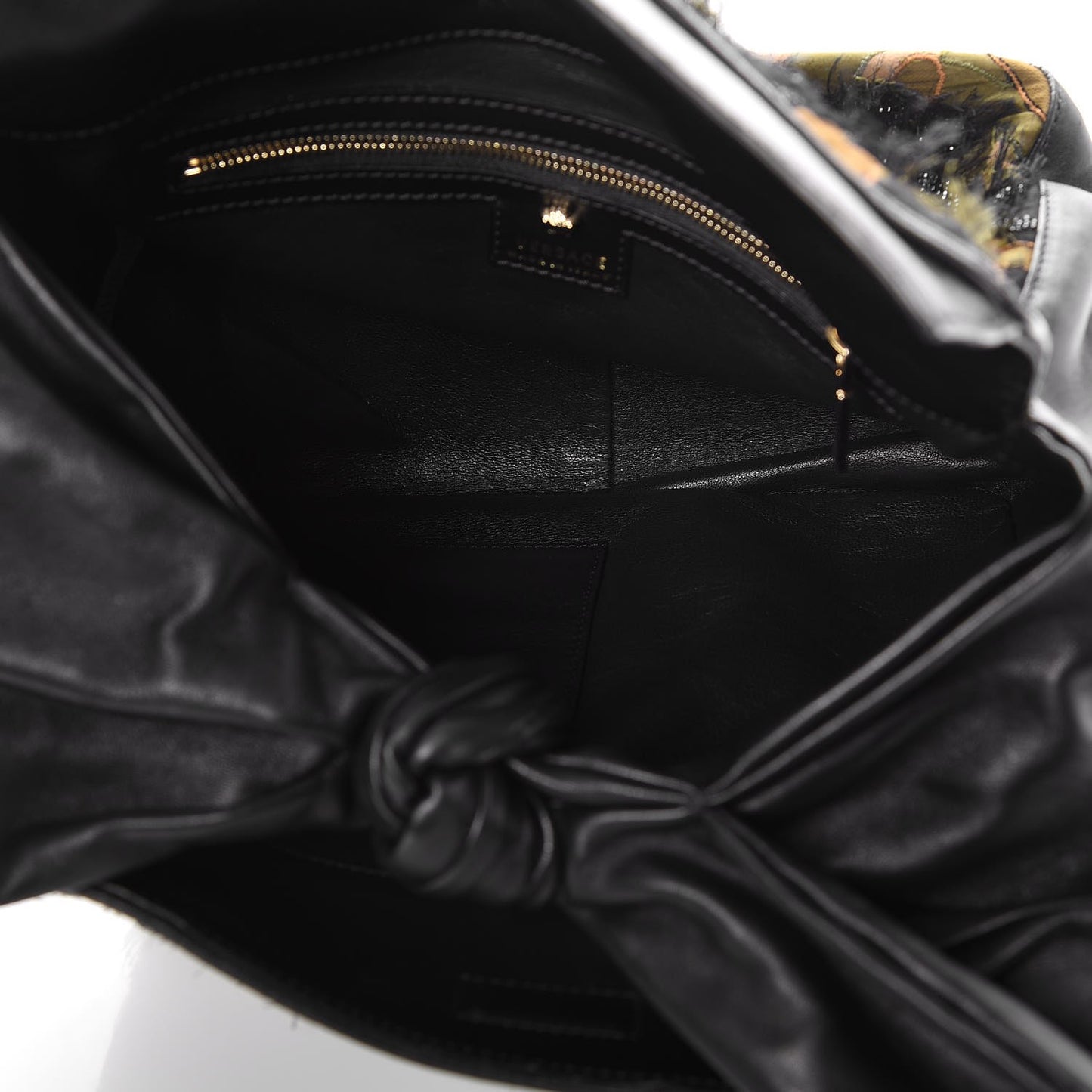 Calfskin Sequin Embellished Printed Palazzo Bow Bag Black
