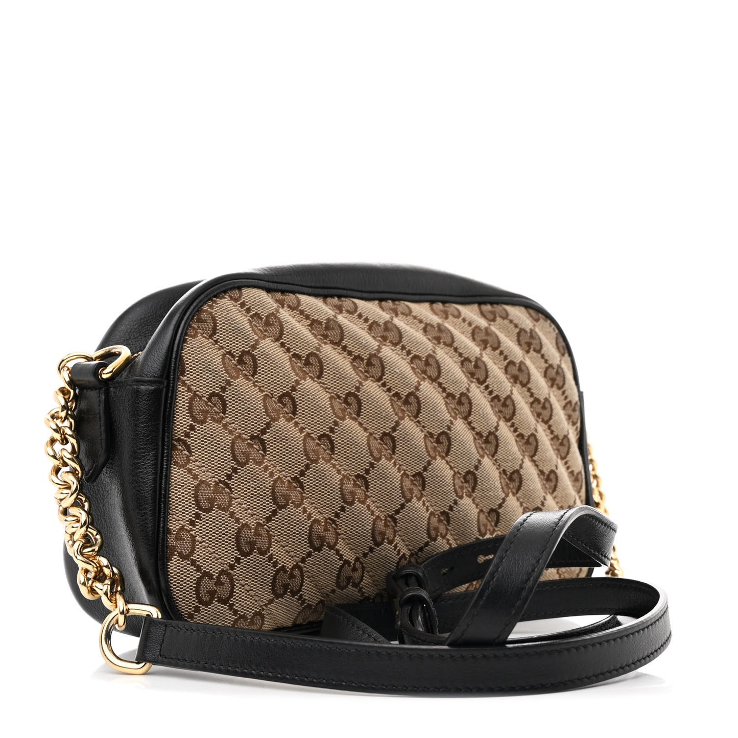 Monogram Matelasse Diagonal Small GG Marmont Chain Shoulder Bag Beige Black