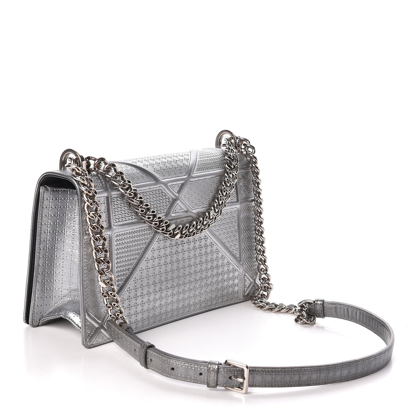 Metallic Patent Micro-Cannage Medium Diorama Flap Bag Silver