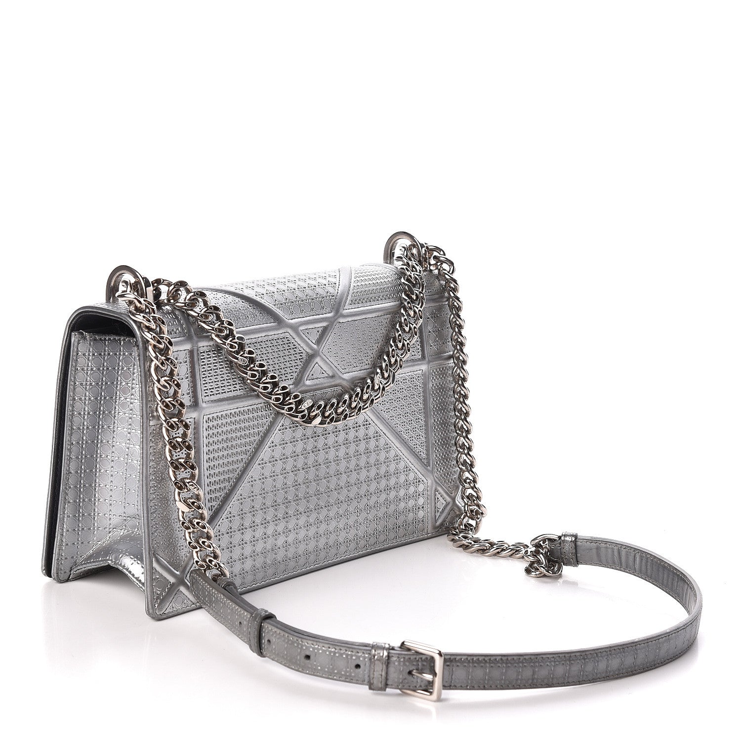 Christian Dior Metallic Patent Micro-Cannage Medium Diorama Flap Bag Silver 3 of 9