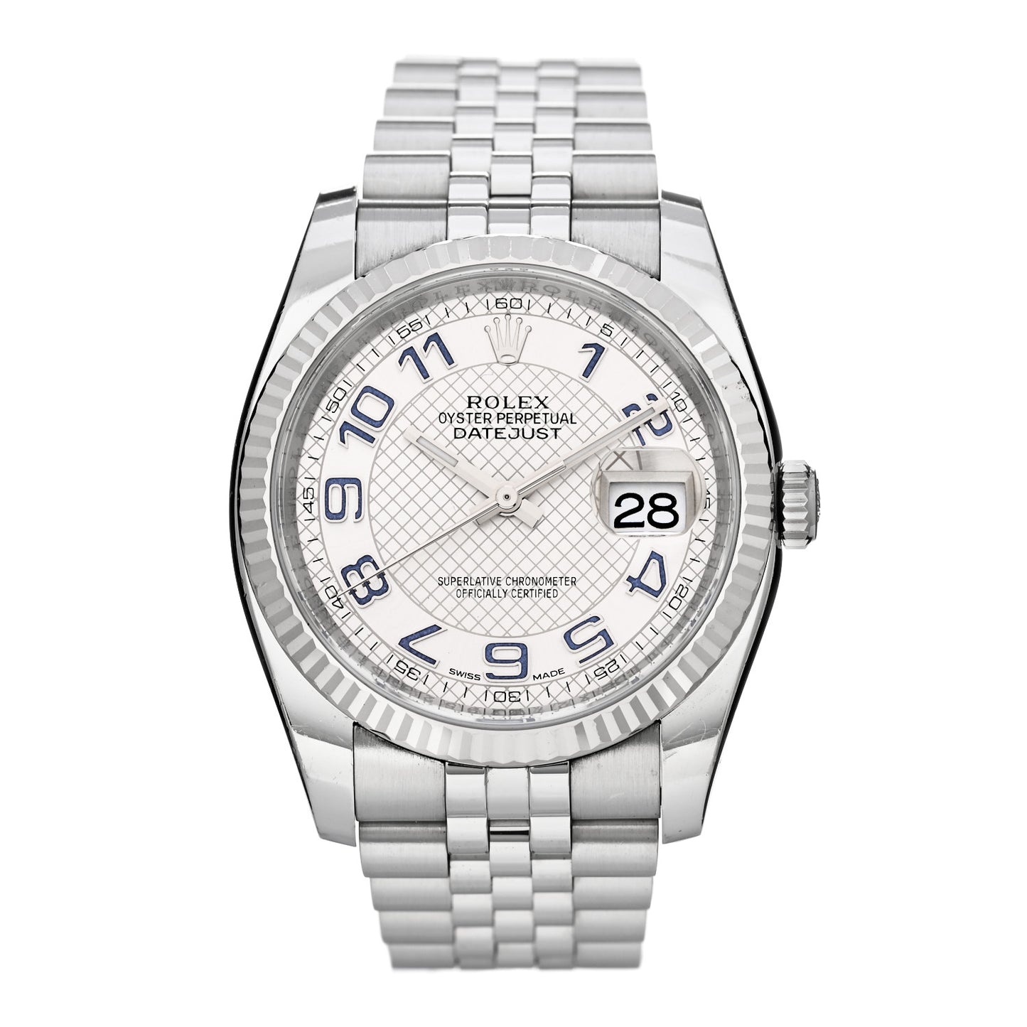 Stainless Steel 18K White Gold 36mm Oyster Perpetual Datejust Watch Roulette Silver Motif 116234