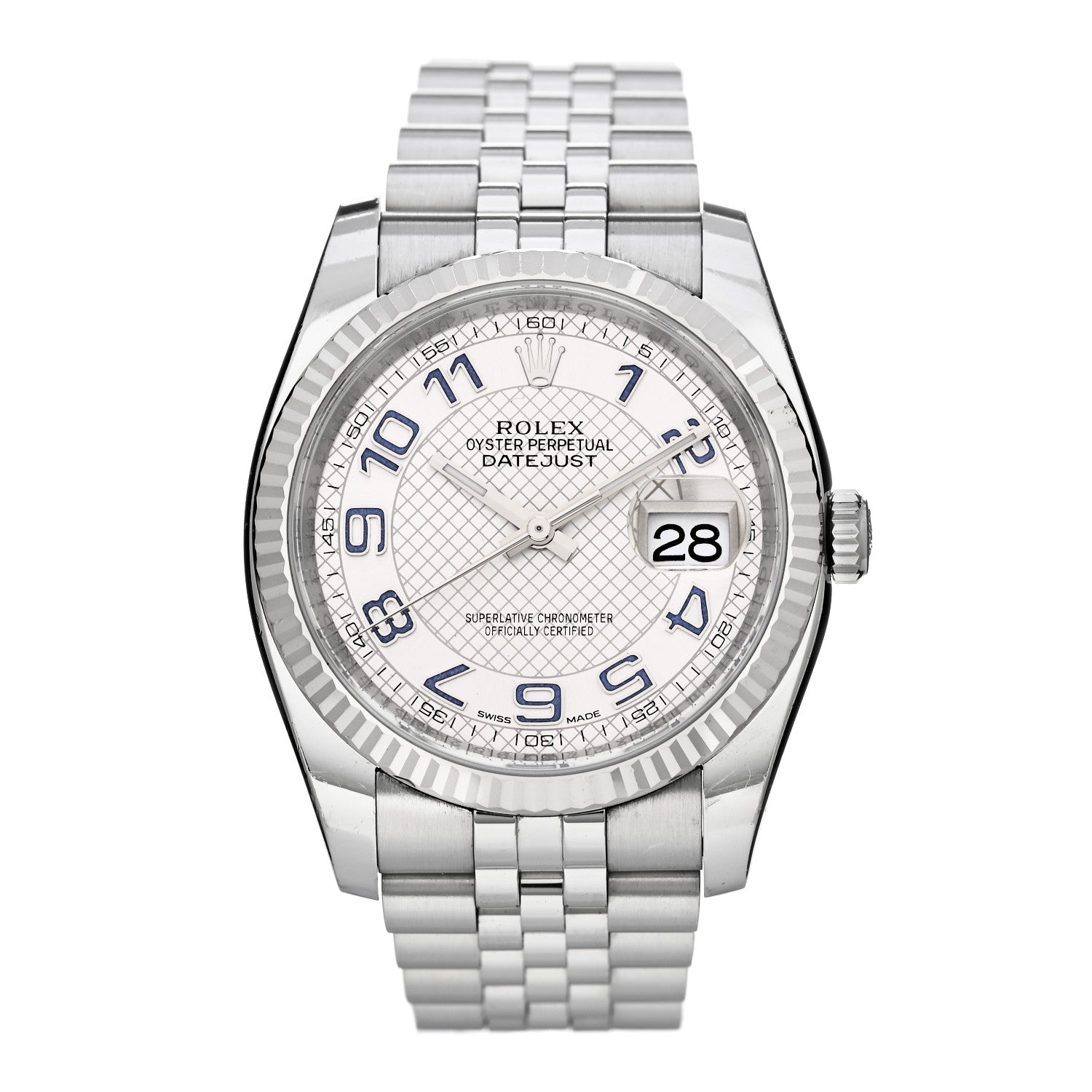 Rolex Stainless Steel 18K White Gold 36mm Oyster Perpetual Datejust Watch Roulette Silver Motif 116234 1 of 5