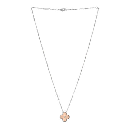 Van Cleef & Arpels 18K White Rose Gold Diamond Guilloche Vintage Alhambra Pendant Necklace 3 of 6