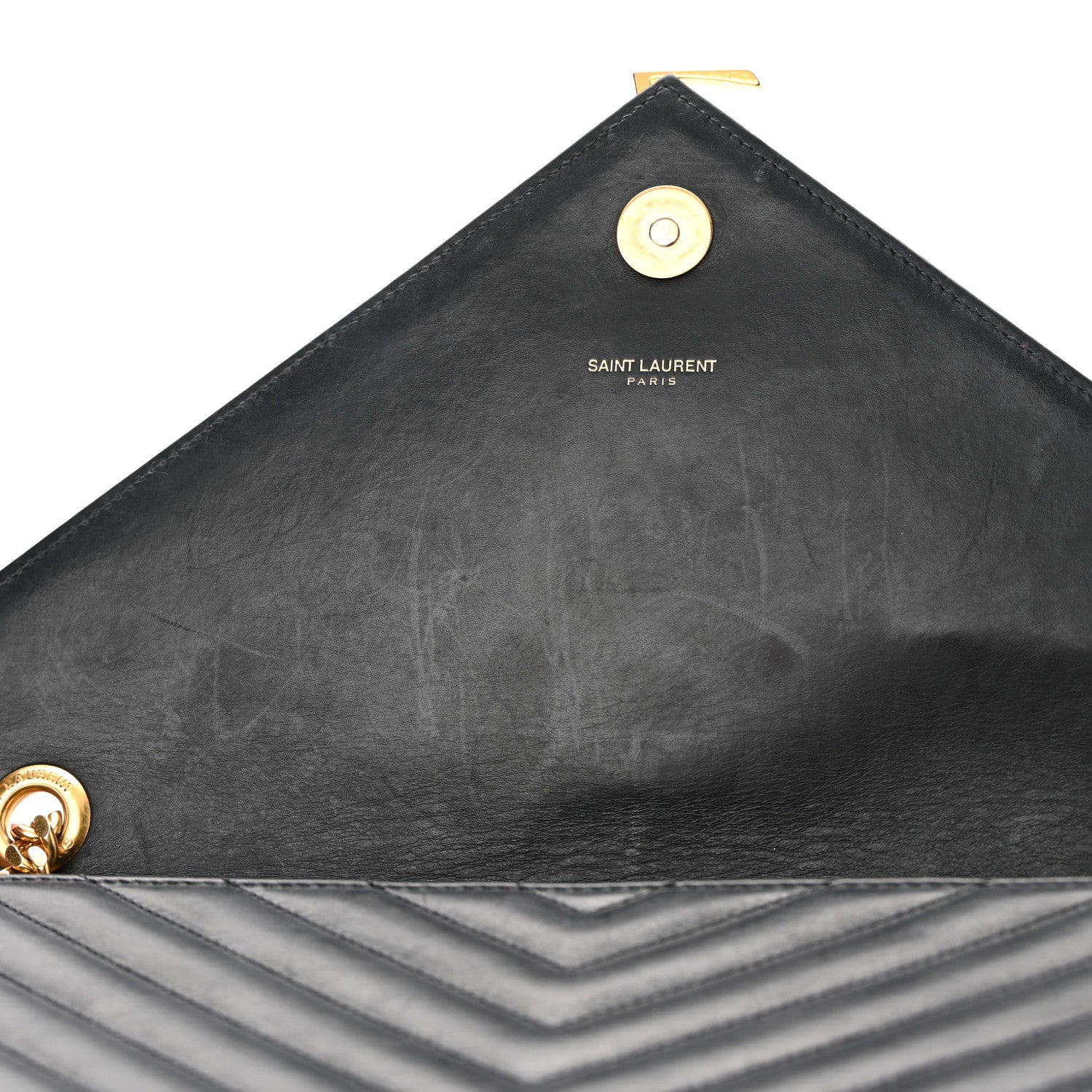 Saint Laurent Smooth Calfskin Matelasse Chevron Large Monogram Satchel Black 12 of 19