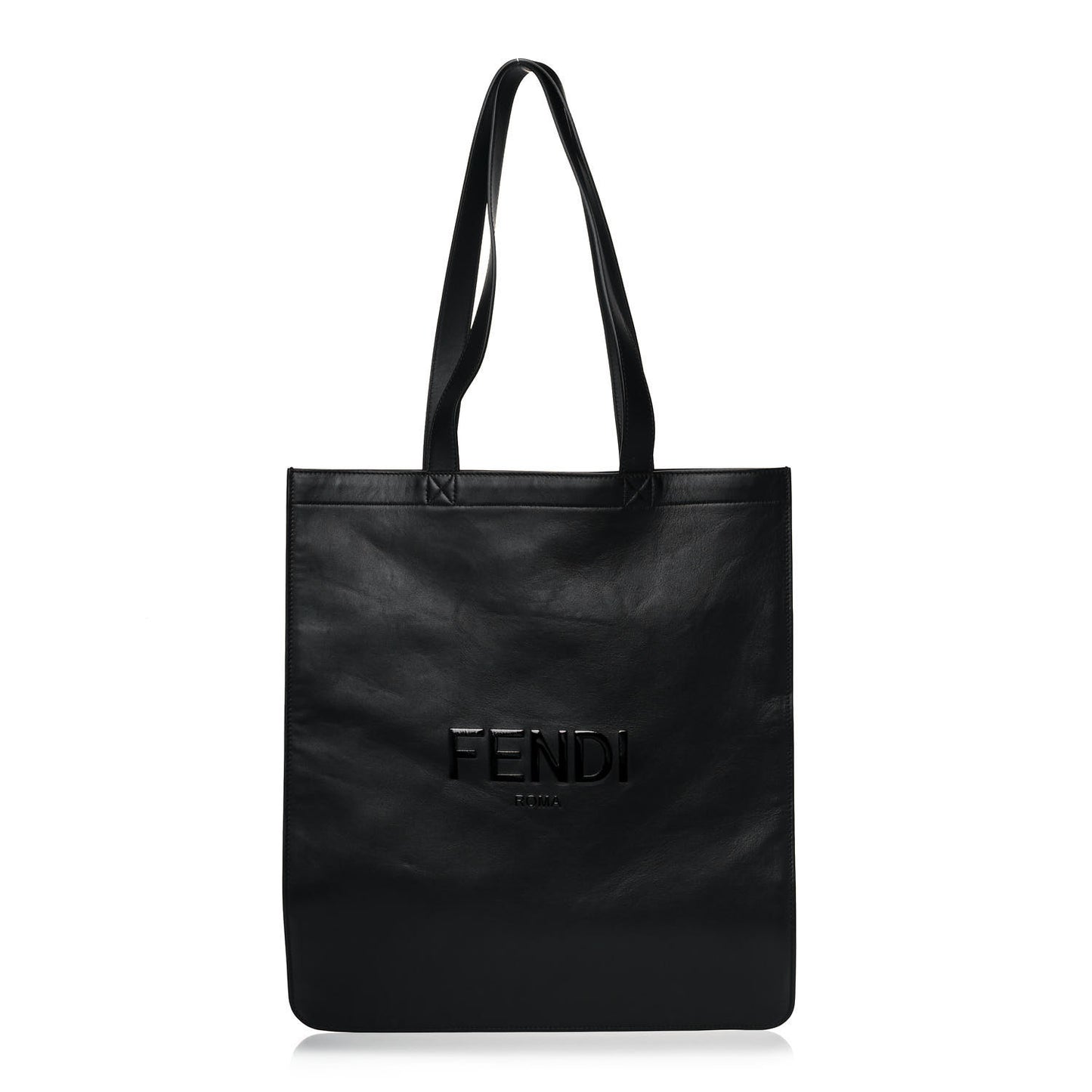 Vitello Grace Light Logo Fendi Pack Flat Shopping Tote Black