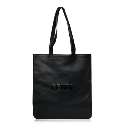 Fendi Vitello Grace Light Logo Fendi Pack Flat Shopping Tote Black 1 of 11