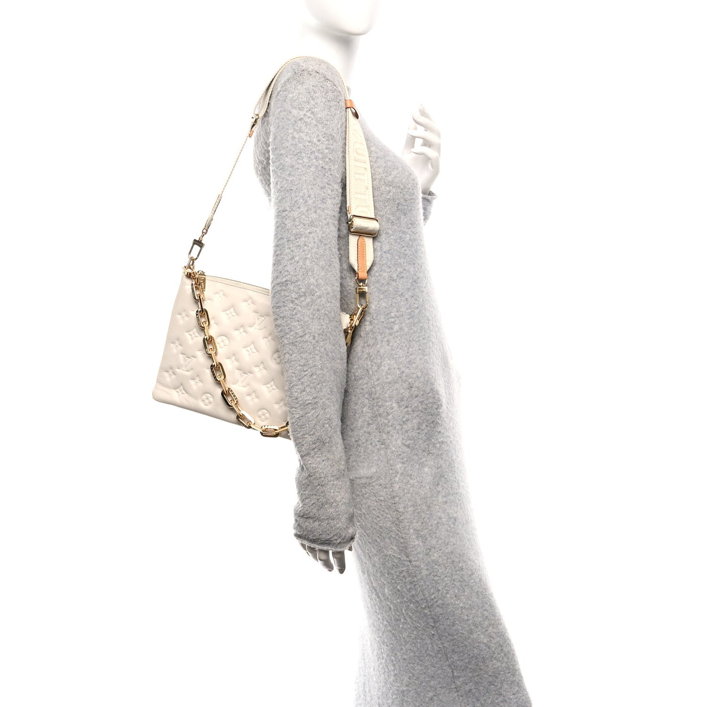 Lambskin Embossed Monogram Coussin PM Cream