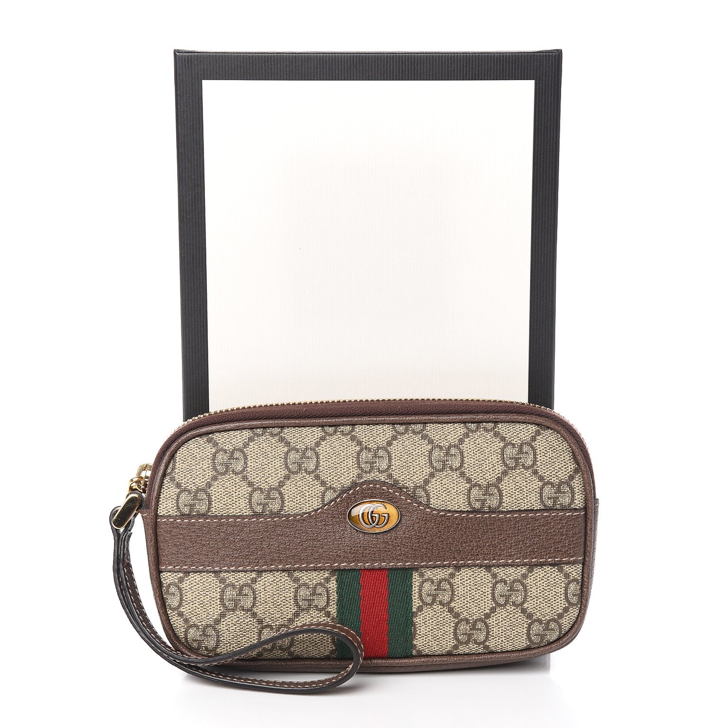 GG Supreme Monogram Ophidia Phone Case Wristlet Brown