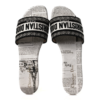 Christian Dior Calfskin Newspaper Printed Embroidered Dway Flat Slide Sandals 40 White 2 of 11