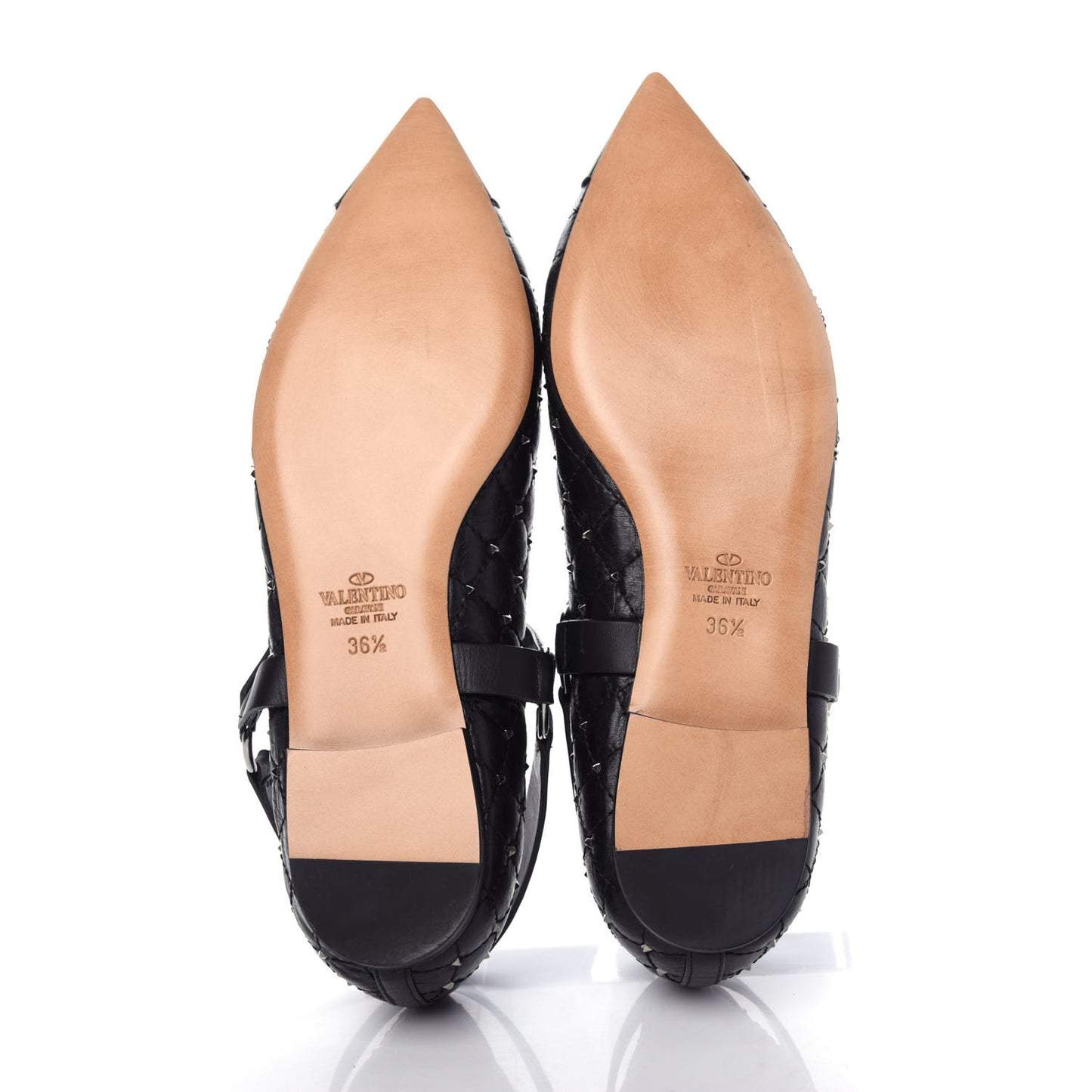 Crackled Lambskin Rockstud Spike Captoe Ballerina Flats 36.5 Black