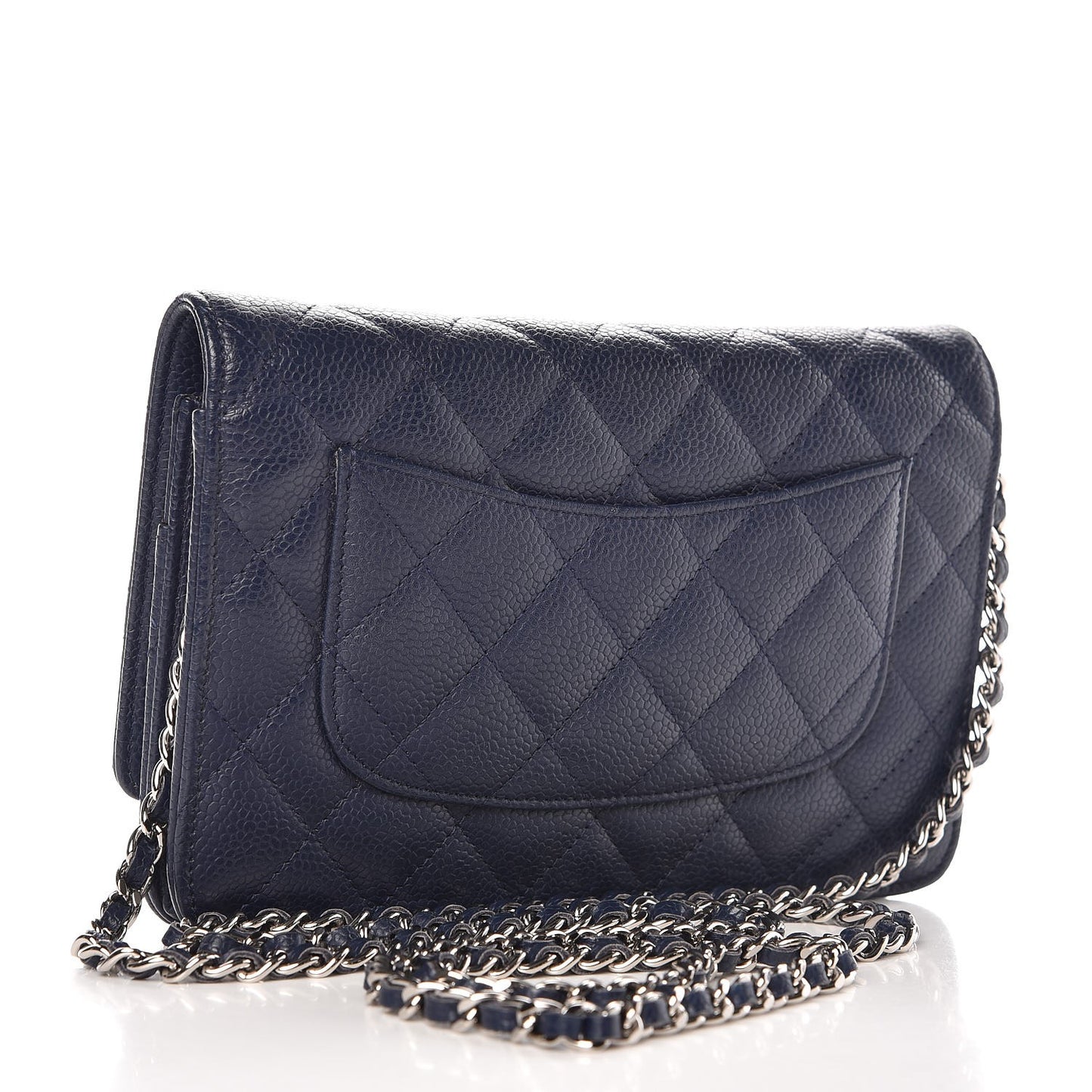 Caviar Quilted Wallet On Chain WOC Navy Blue