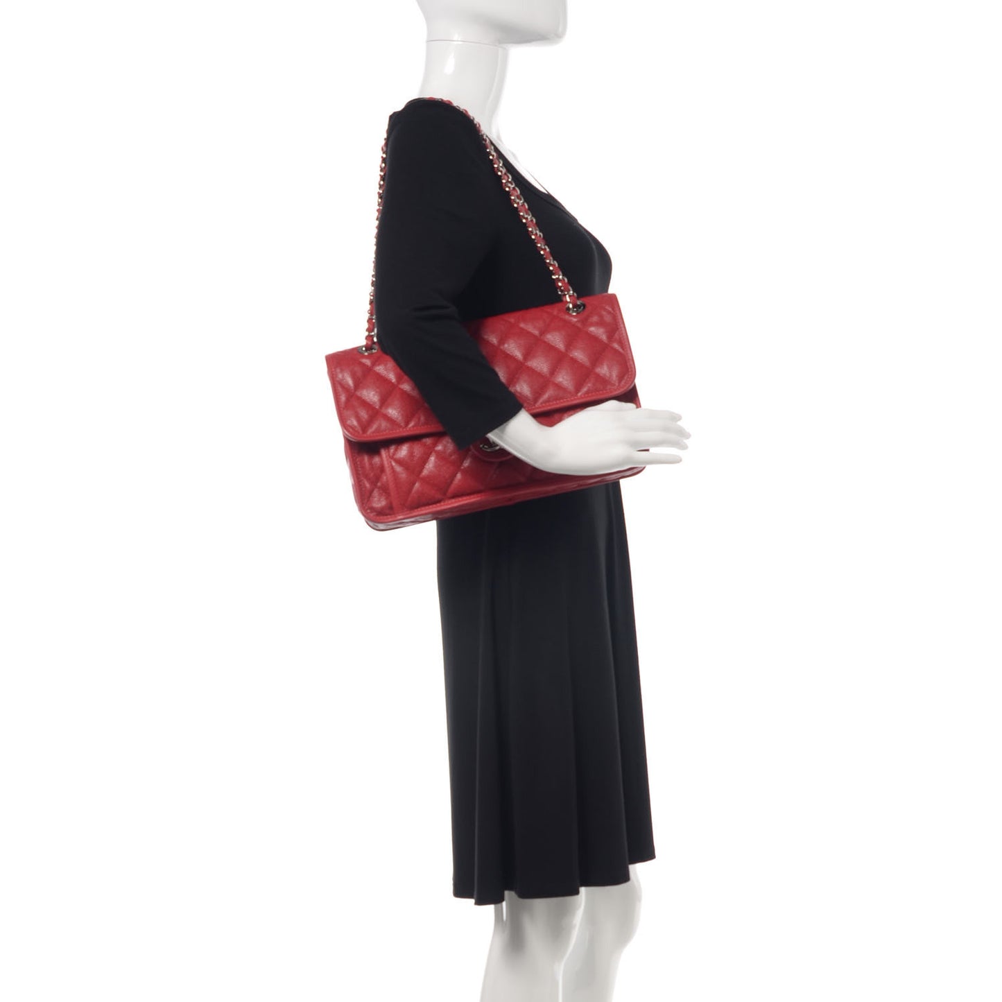 Caviar Quilted Large French Riviera Flap Red