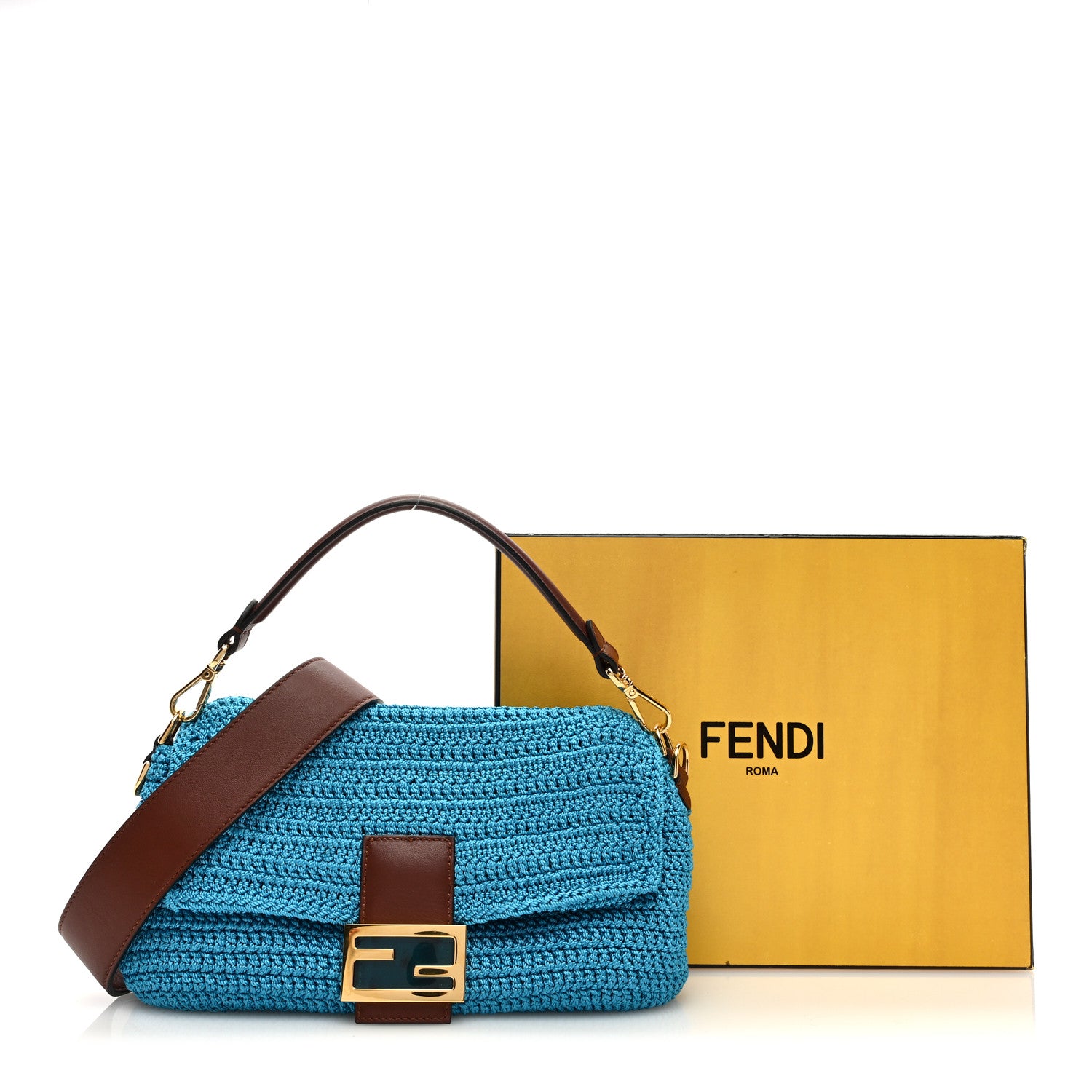 Fendi Fabric Crochet Vitello Grace Plexiglass Baguette Cyber Blue Ghianda 10 of 10