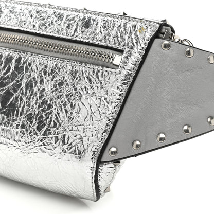 Valentino Garavani Metallic Craquele Nappa Rockstud Spike Belt Bag 105 42 Silver 9 of 12