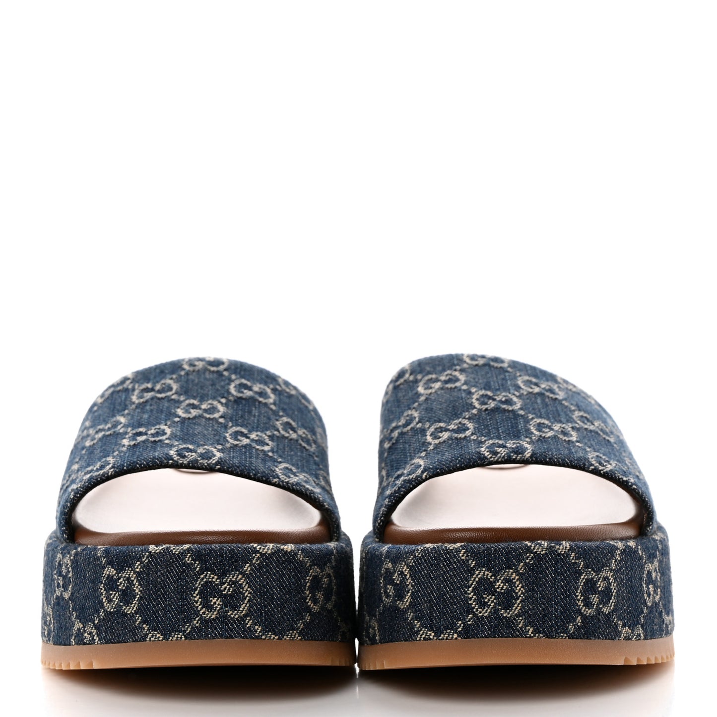New Denim GG Monogram Angelina Platform 55mm Slide Sandals 39 Blue Tea