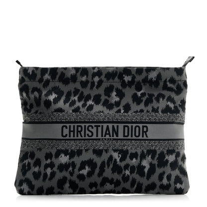 Christian Dior Canvas Embroidered Mizza Diortravel Zipped Pouch Black Grey 1 of 7