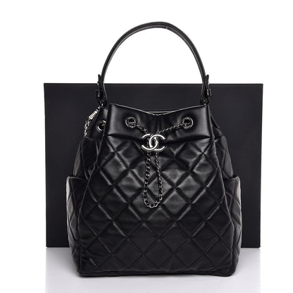 Chanel Lambskin Quilted CC Chain Drawstring Tote Black 13 of 13