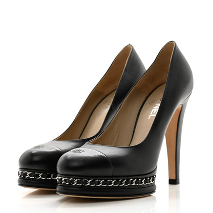 Chanel Calfskin CC Cap Toe Platform Chain Pumps 40 Black 3 of 12