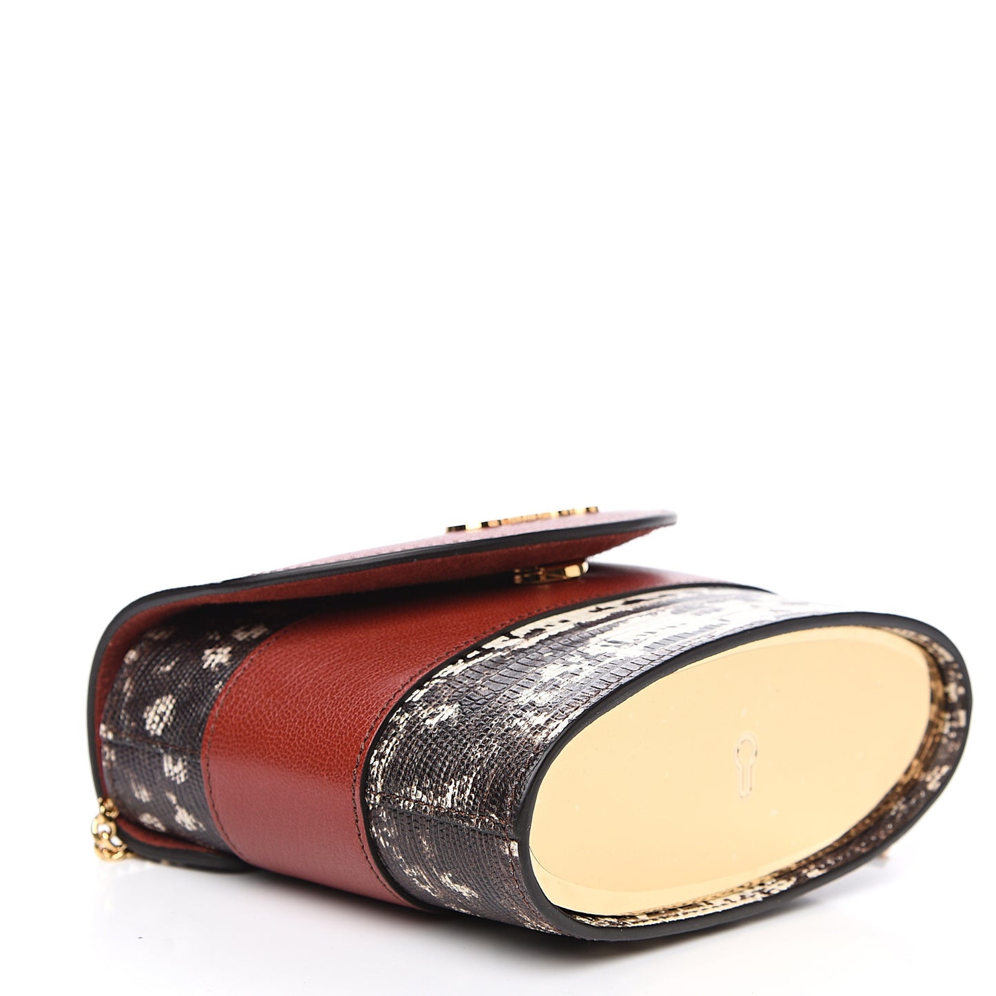 Calfskin Lizard Embossed Small Aby Lock Sepia Brown