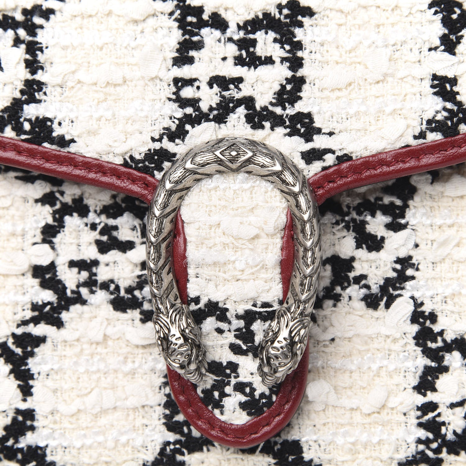 Gucci Tweed GG Monogram Mini Dionysus Chain Wallet White Black Romantic Cherry 10 of 10