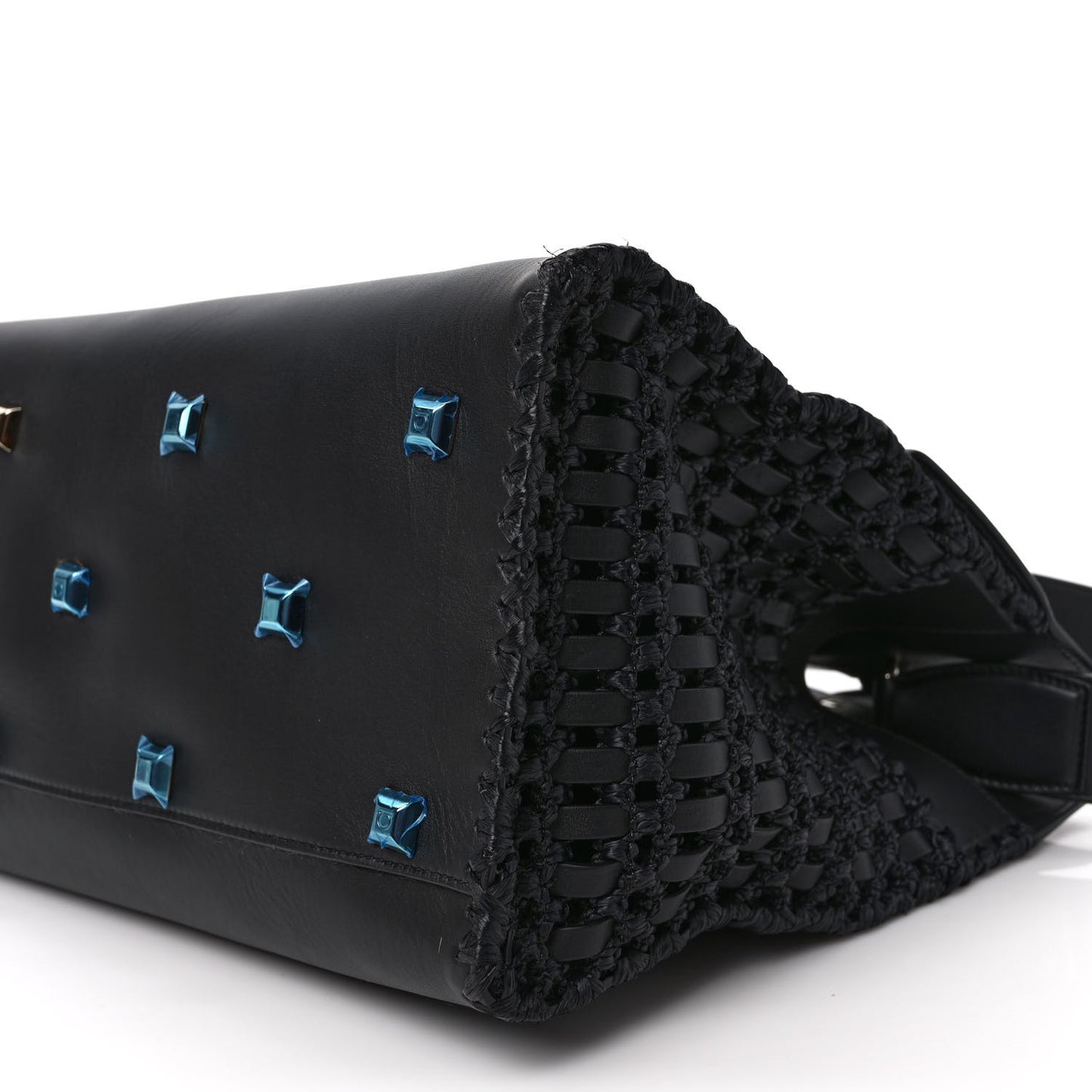 Calfskin Woven Small Studio Top Handle Bag Black