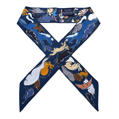 Hermes Silk Mille Et Un Lapins Twilly Marine Cobalt Miel 1 of 4