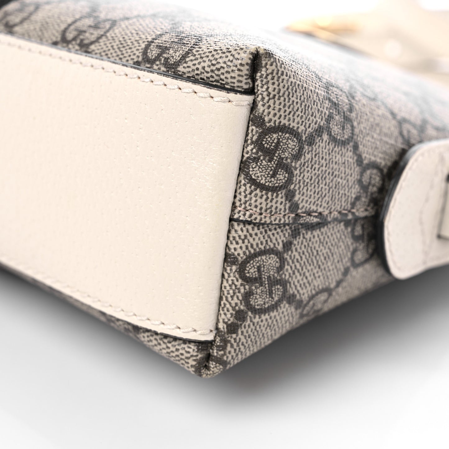 GG Supreme Monogram Textured Dollar Calfskin Web Small Ophidia Dome Shoulder Bag Beige Ebony Mystic White